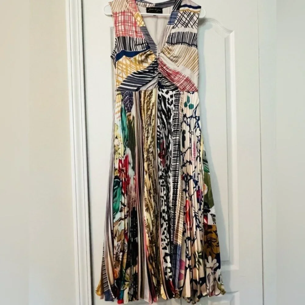 Anthropologie Geisha Designs Multicolor Pleated Jacinta Cocktail Dress Size 2 - Picture 8 of 11